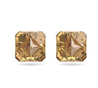 Swarovski Stud Earrings - Pair of Yellow, Three Dimensional Earrings, Rhodium Plated and Ruthenium Plated, from the Ortyx Collection