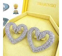 Swarovski Sublima Clip On Earrings Large Heart White Crystal Rhodium Silver Swan