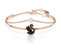 Swarovski Swan bangle, Swan, Black, Rose gold-tone plated