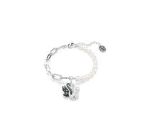 Swarovski Swan bracelet, Crystal pearl, Swan, Black, Rhodium plated