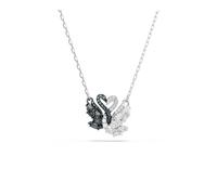Swarovski Swan Pendant Necklace, Black and Clear Mixed-Cut Crystals in a Rhodium & Ruthenium-Finished Setting, Part of the Swan Collection