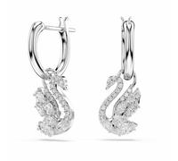 Swarovski Swan Drop Earrings, Mixed Cuts, Swan, White, Rhodium Plated