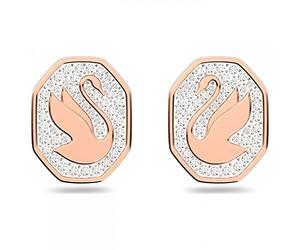 Swarovski Swan Pair of Stud Earrings, Pavé Crystals in a Rose Gold Tone Plated Setting, from the Signum Collection