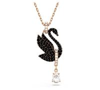 Swarovski Swan pendant, Swan, Black, Rose gold-tone plated
