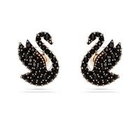 Swarovski Swan stud earrings, Swan, Black, Rose gold-tone plated