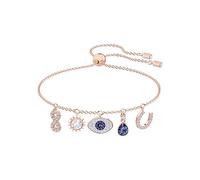 Swarovski Symbolic bracelet, Infinity, evil eye and horseshoe, Blue, Rose-gold tone plated