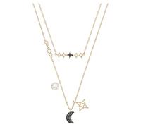 Swarovski Symbolic layered necklace, Set (2), Moon and star, Black, Rose-gold tone plated