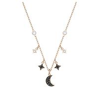 Swarovski Symbolic necklace, Moon and star, Black, Rose-gold tone plated