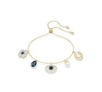 Swarovski Symbolica Gold-tone Plated Clover Evil Eye, Horseshoe Blue Crystal Pearl Bracelet 5692162 - Crystal / Gold-tone Plated
