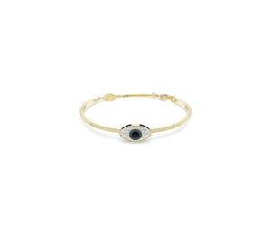 Swarovski Symbolica Gold-tone Plated Blue Evil Eye Bangle - Bold Statement - Size L - Crystal / Gold-tone Plated