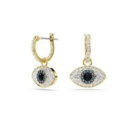 Swarovski Symbolica Drop Earrings, Evil Eye Motif with Clear, Blue and Black Pavé Crystals in a Gold-Tone Finished Setting, Part of the Swarovski Symbolica Collection