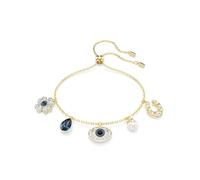 Swarovski Symbolica Gold-tone Plated Clover Evil Eye, Horseshoe Blue Crystal Pearl Bracelet 5692162 - Crystal / Gold-tone Plated