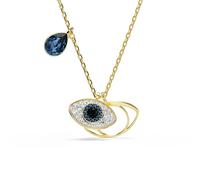 Swarovski Symbolica Pendant Necklace, Evil Eye Motif with Blue Mixed-Cut Stones and Clear Pavé Crystals in a Gold-Tone Finished Setting, Part of the Symbolica Collection