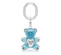 Swarovski Teddy Key Ring, Blue 3D Bear with Clear Crystal Heart and Rhodium-Finished Octagonal Keychain Link, Part of the Teddy Collection