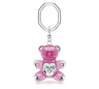 Swarovski Teddy Key Ring, Pink 3D Bear with Clear Crystal Heart and Rhodium-Finished Octagonal Keychain Link, Part of the Teddy Collection
