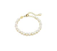 Matrix Tennis bracelet, Crystal pearl, Round cut, White, 18K gold finish