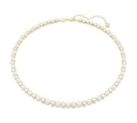 Matrix Tennis necklace, Crystal pearl, Round cut, White, Gold-tone plated