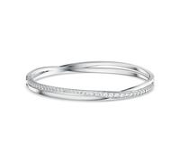 Swarovski Twist Rows Womens Bangle Bracelet with clear Swarovski crystals on a Rhodium Plated Setting, Size L