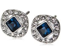 Una Angelic stud earrings, Square cut, Blue, Rhodium plated