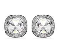 Una Angelic clip earrings, Cushion cut, White, Ruthenium plated