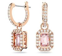 Swarovski Una Drop Earrings, Octagon Cut, Pink Crystal, Rose gold-tone Finish