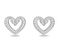 Swarovski Heart Stud Earrings, White Pavé Crystals, Rhodium Plated from the Una Collection