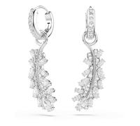 Swarovski Vienna earrings, Mixed cuts, Feather, White, Rhodium plated