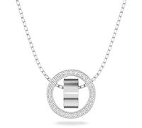 Swarovski White Crystal Pendant Necklace, Pavé Crystal Pendant in a Rhodium Plated Setting, from the Hollow Collection