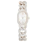 Dextera chain watch, Swiss Made, Crystal bracelet, White, Champagne gold-tone finish
