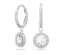 Swarovski Women's Angelic Attract Hoop Pierced Earrings, Set of Circular White Swarovski Earrings with Rhodium Plating