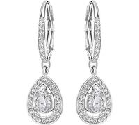 Swarovski Women's Angelic Attract Hoop Pierced Earrings, Set of Dangling White Swarovski Earrings with Rhodium Plating