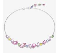 Swarovski Gema Flower Necklace, Earrings, and Bracelet Crystal Jewelry Collection, Clear, Pink, Green, Yellow Crystals, Rhodium, Gold Tone Finish, Brass, No Gemstone
