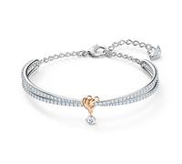 Swarovski Women's Lifelong Heart Bangle, Brilliant White Crystals and Rose-Gold Plated Heart with Dangling Crystal Element and Mixed Metal Finish