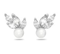 Swarovski Womens Louison Pearl stud earrings Leaf - White - Rhodium plated 5627346
