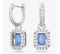Una drop earrings, Octagon cut, Blue, Rhodium plated