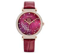 Swarovski Women's Passage Moon Phase Swiss Made Moon Watch with Leather Strap Red Rose Gold Finish 5613323, Strap.