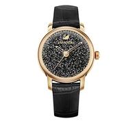Swarovski Rose Gold Tone Crystalline Hours Black Strap Watch