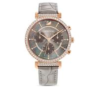 Swarovski Women's Stainless Steel Swiss Quartz Watch with Leather Strap, Gray, 16 (Model: 5580348)
