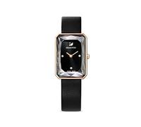 Swarovski Women's Uptown Analogue Watch, Black Watch Face, Black Leather Strap, 19cm, with Elegant Swarovski Crystals and Rose-Gold Tone Plated Metal