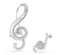 Ariana Grande x Swarovski clip earrings, Asymmetrical design, Crystal pearl, Baguette cut, White, Rhodium plated