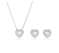 Swarovski x Ariana Grande Jewellery Set, Necklace & Stud Earrings, Heart Motif with Clear Mixed-Cut Crystals in a Rhodium-Finished Setting, Part of the Ariana Grande x Capsule Collection