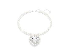 Swarovski x Ariana Grande Necklace, Clear Heart-Cut Crystal and Crystal Pearls in a Rhodium-Finished Setting, Part of the Ariana Grande x Capsule Collection