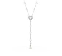 Swarovski x Ariana Grande Y Necklace, Heart Motif with Clear Mixed-Cut Crystals and Crystal Pearls in a Rhodium-Finished Setting, Part of the Ariana Grande x Capsule Collection