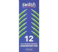 Swash Komfigrip Handwriting Pens, Triangular Grip Handwriting Pen For Added Control, Washable Ink Hand Writing Pens, Durable Fibre Tip Pens - Blue 12 Pack