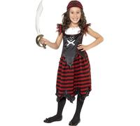 Smiffys Pirate Skull & Crossbones Girl Costume, Black with Dress & Headscarf, Girls Fancy Dress, Pirate Dress Up Costumes
