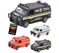 SWAT Police Van Die-Cast Toy Vehicle Emergency Response Hero Small Handheld Car Black White Details with Blue Red Lights Imaginative Play for Children Durable Metal and Plastic Model