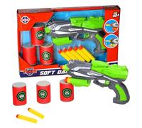 SWAT Team Space Gun Soft Dart Blaster Set with 5 Foam Darts and 3 Target Cans, White and Orange