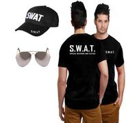 SWAT Team T-shirt Cap Glasses Fancy Dress Police Tactical Military Accessory Set