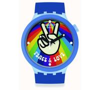 Swatch Big Bold Peace And Love Blue Silicone Strap Watch SB03N105