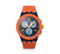 Swatch Chronograph Watch, SUSI400 Camo Flash, Navy Blue Dial with Orange Details, Silicone Strap